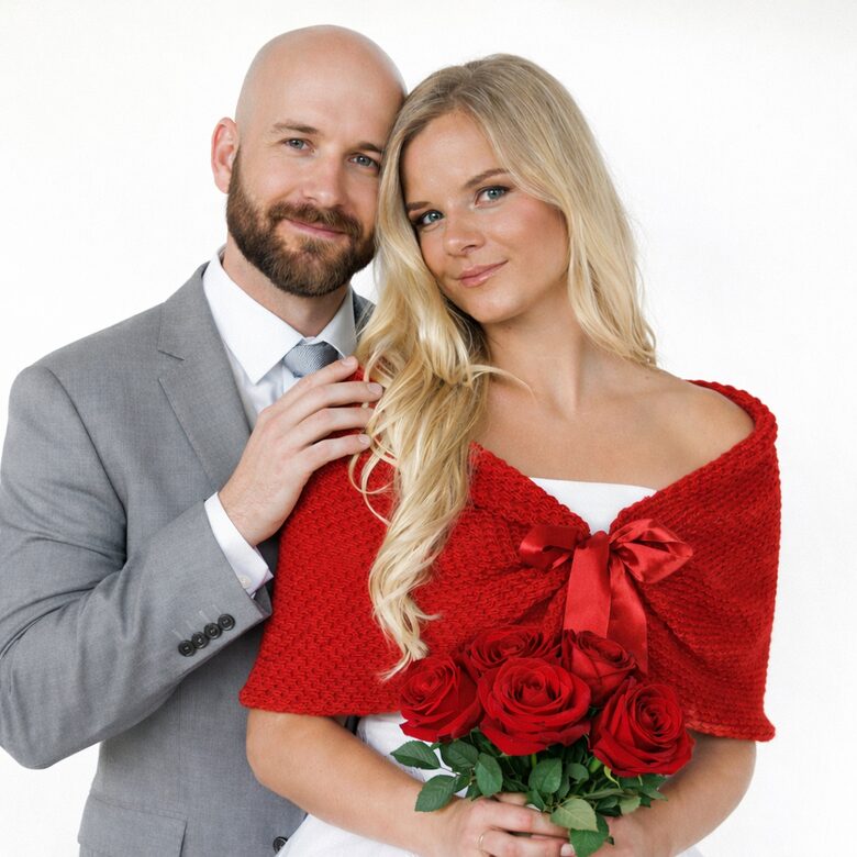 Līgavas plecu apmetnītis sasienams priekšpusē ar satīna lentu sarkanā krāsā, kods WR6